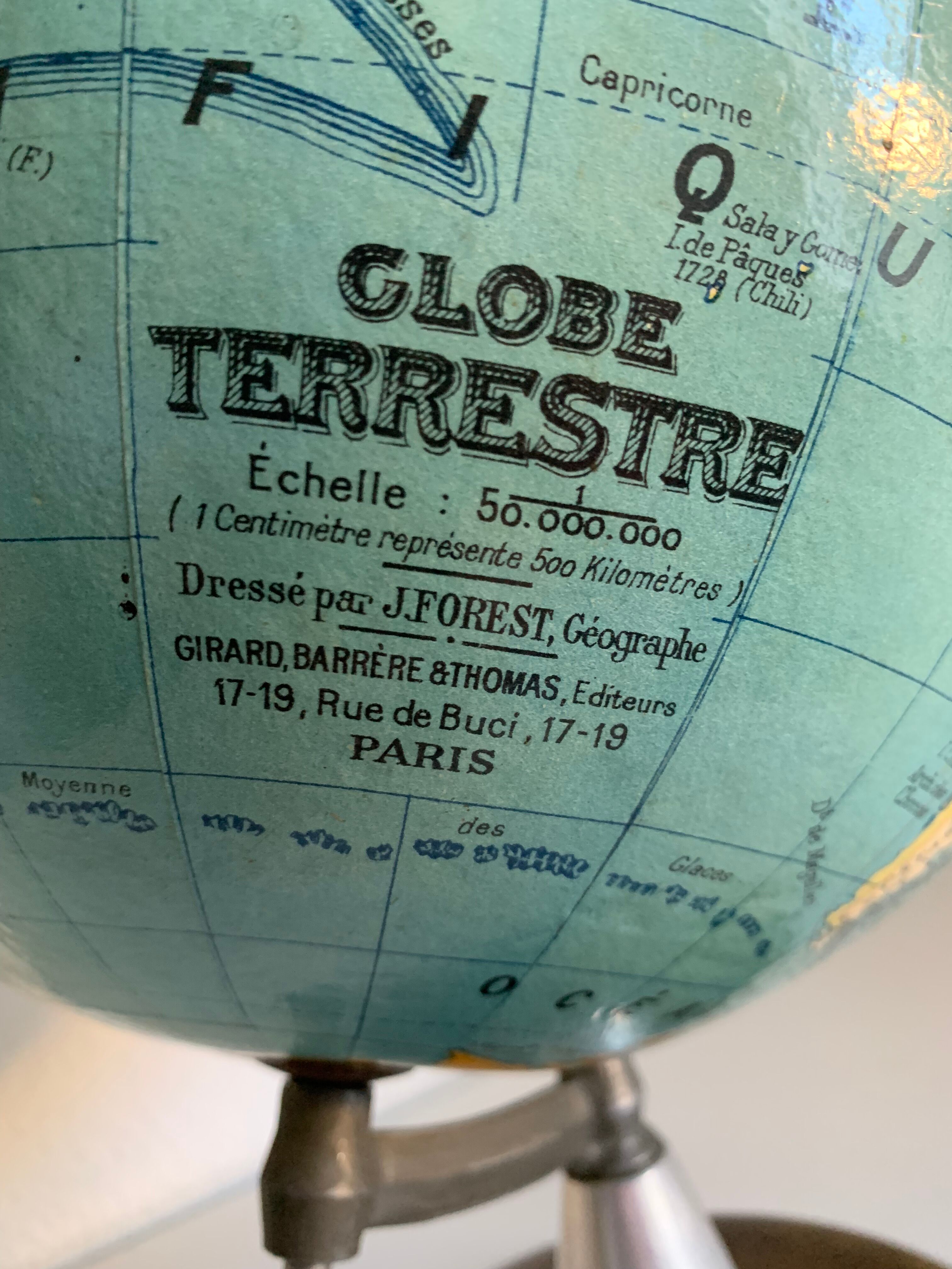 Vintage globe 1950 terrestrial wood Girard Barrère Forest - 38 cm