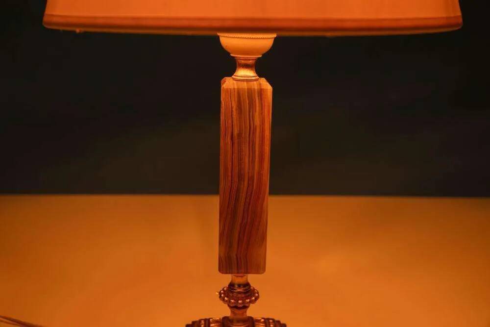 Vintage bedside lamp from the sixties, brass and natural stone Boho.