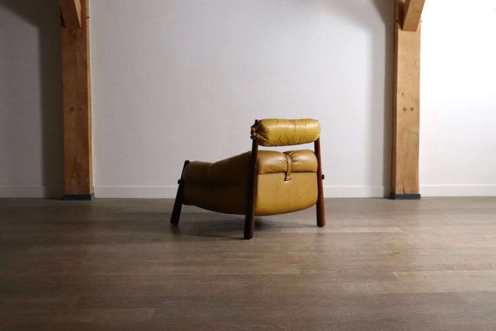 Percival Lafer MP-81 lounge chair in yellow leather, Brazil 1970s