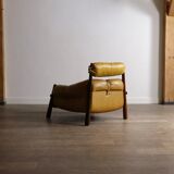 Percival Lafer MP-81 lounge chair in yellow leather, Brazil 1970s
