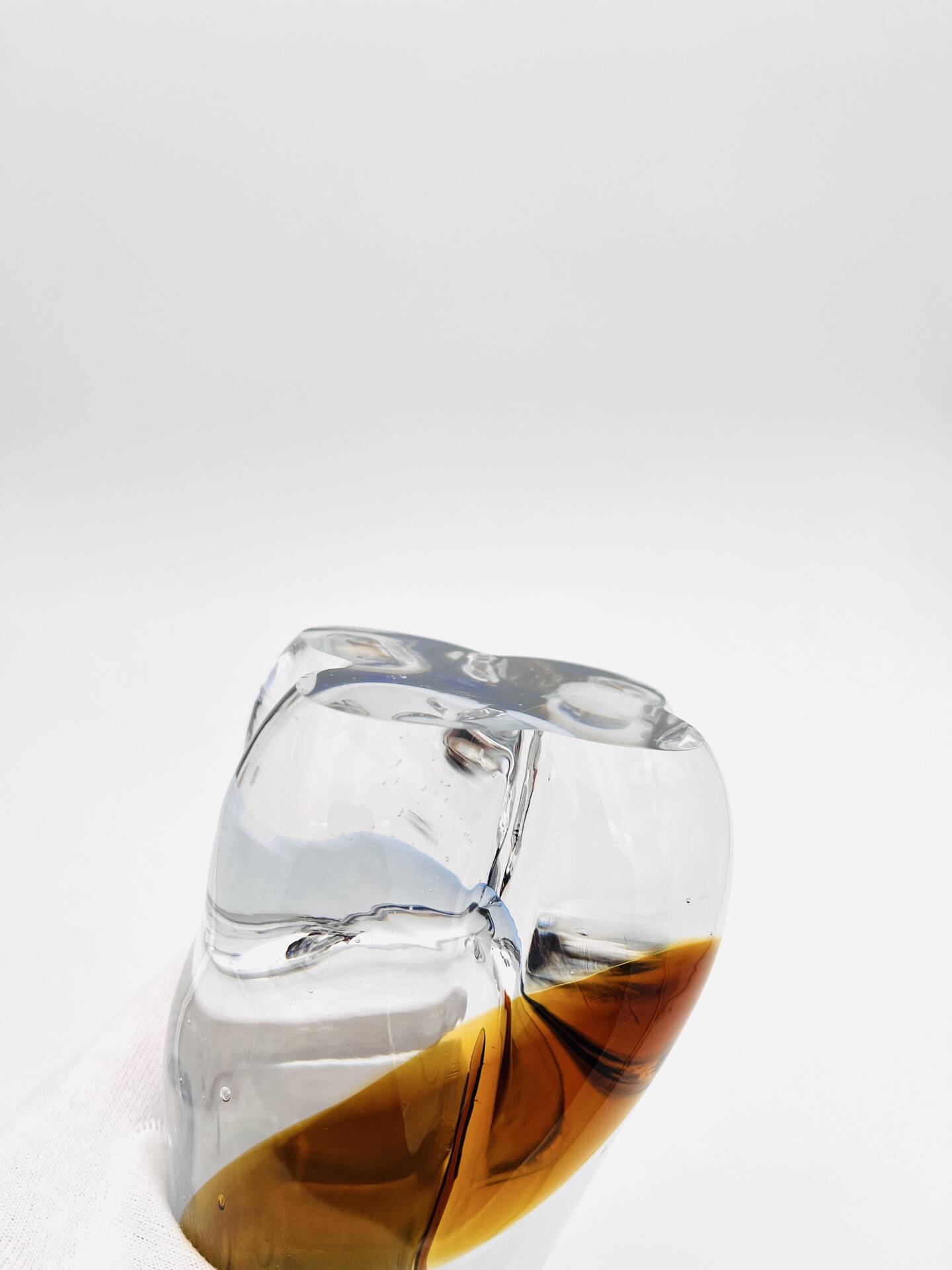 Large stretched glass sculpture vase from Bohemia – Cobalt blue, Amber