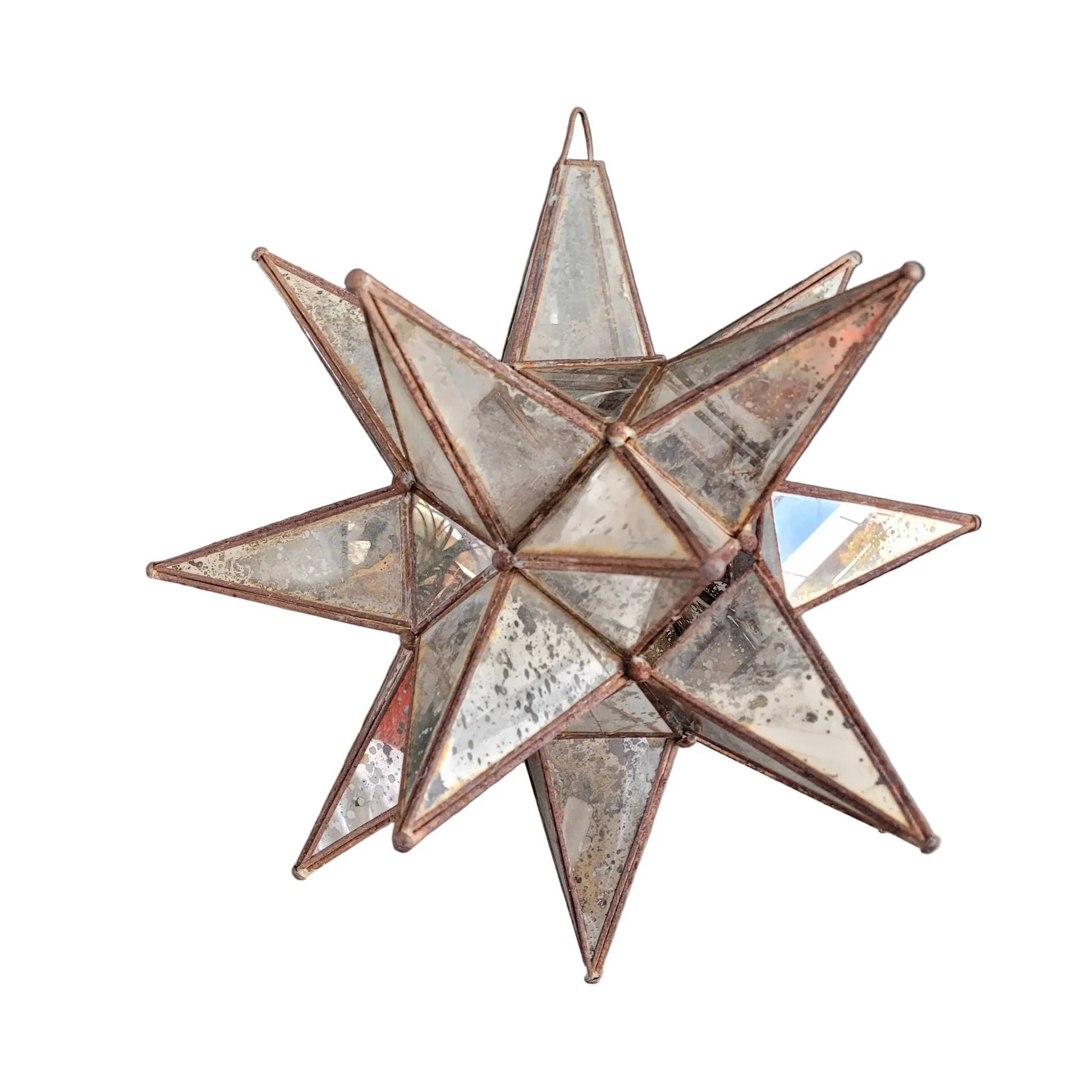 Metal and mercury glass star pendant lamp - 18 branches
