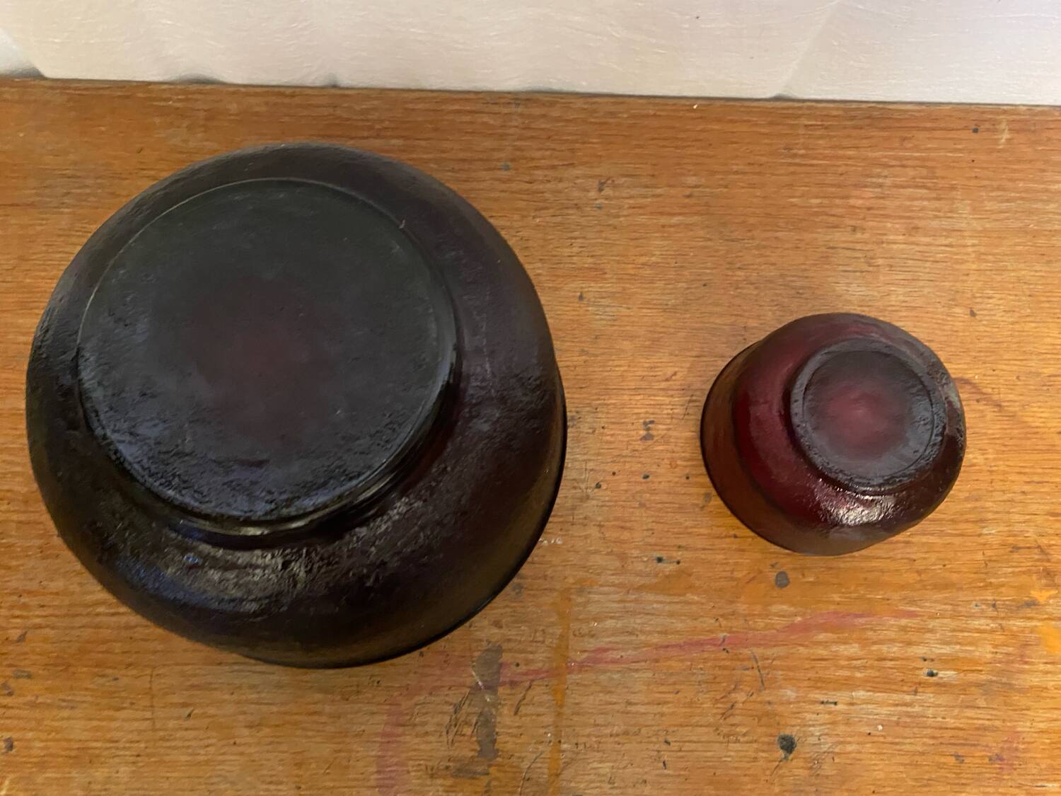 Salad bowl + 6 vintage ARCOROC Sierra molded glass bowls, ruby red, Vinta