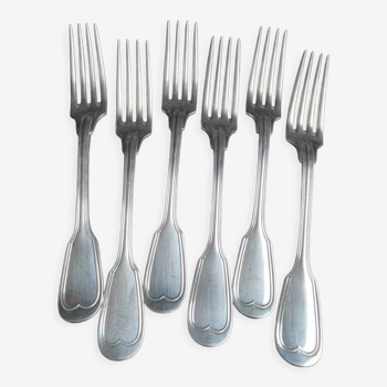 Lot de 6 fourchettes à salade ou à dessert en métal argenté Christofle style Louis XVI avant 1935