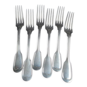 Lot de 6 fourchettes à salade ou à dessert en métal argenté Christofle style Louis XVI avant 1935