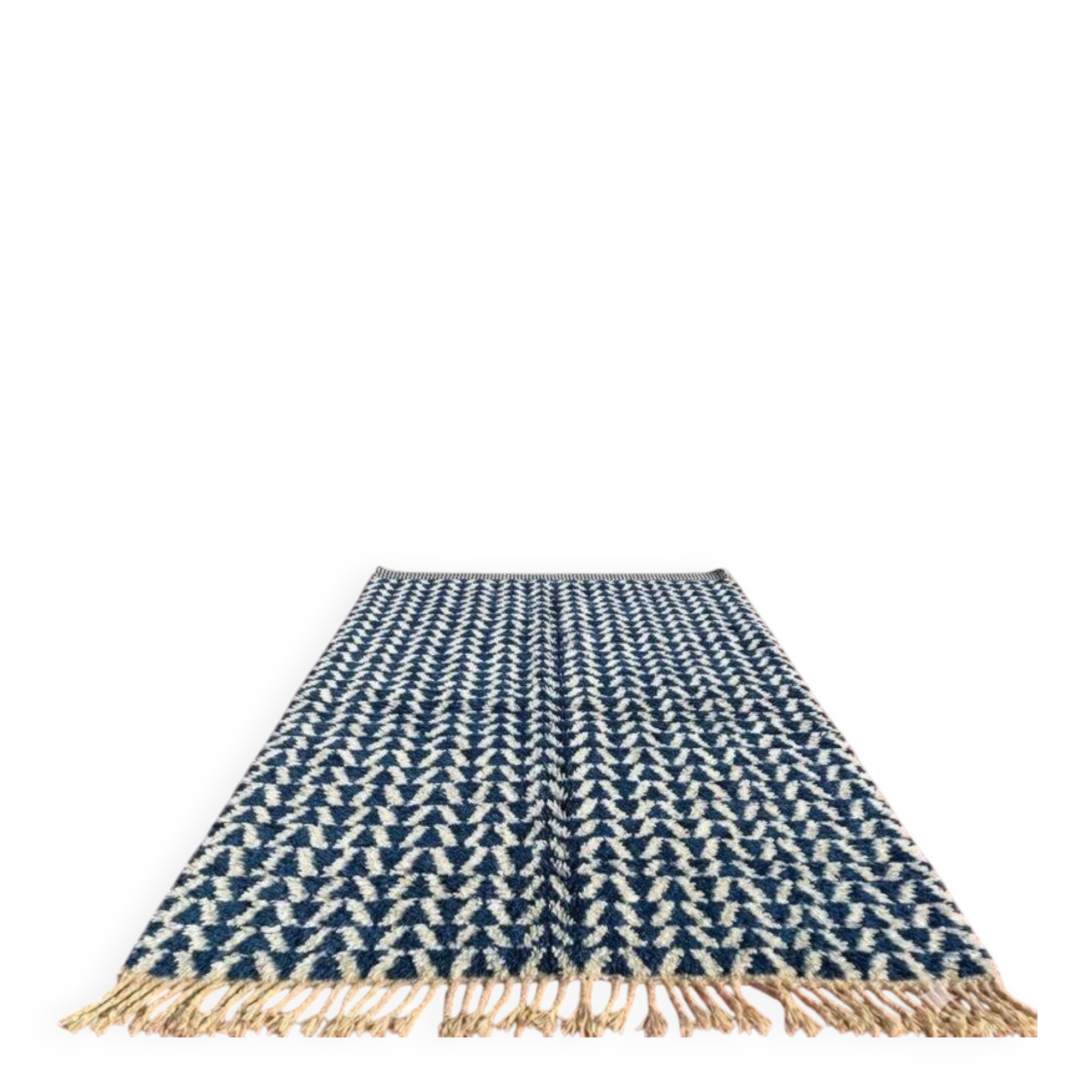 Moroccan Berber rug blue and ecru 300x200 cm – geometric pattern