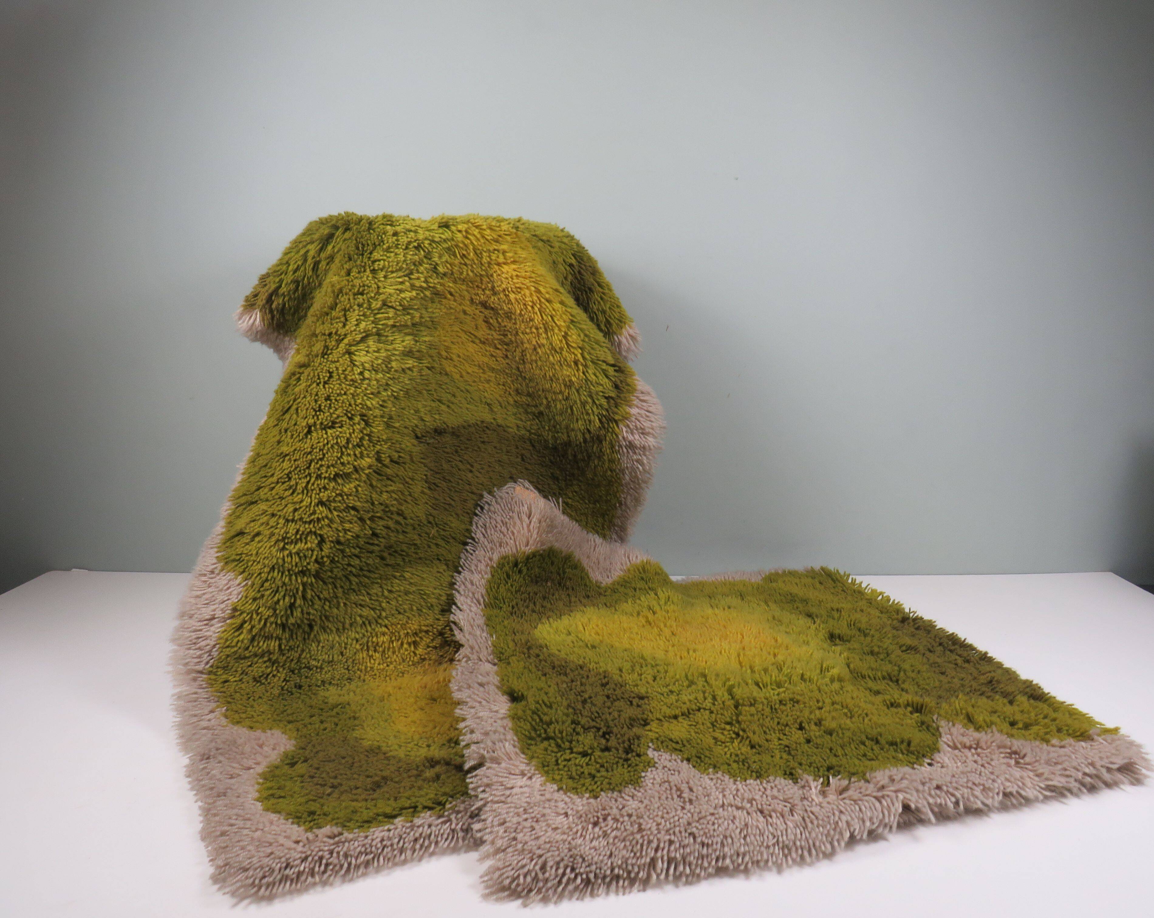 Pair of vintage Desso rugs from the 70s – moss green & beige