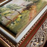 Post-impressionist “Chemin de Merolle” painting by Roger Aubrun 1947 + frame