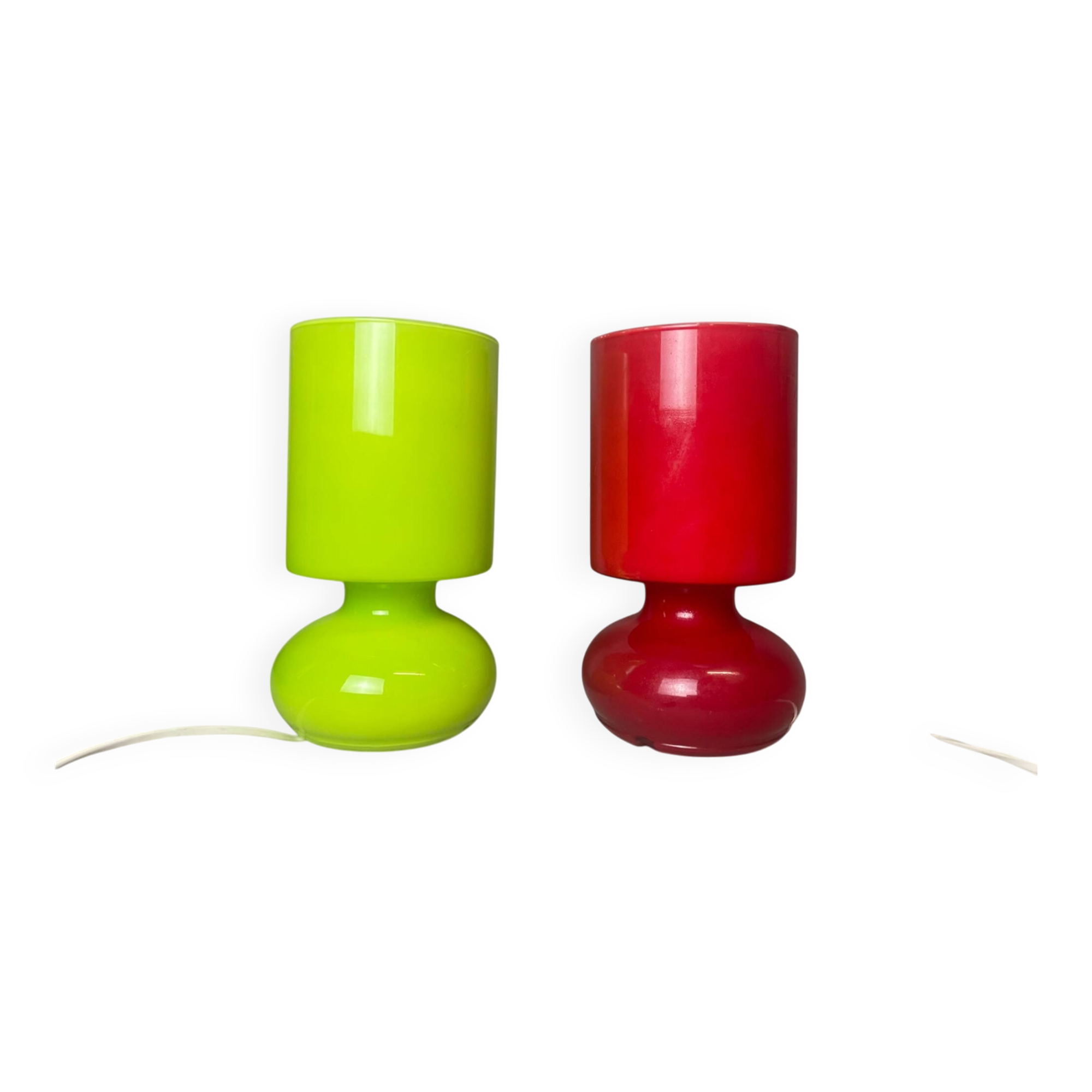 Pair glass table lamps red and green