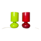 Pair glass table lamps red and green