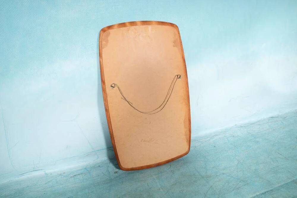Vintage organic mirror from the 1960s in teak, mid-century mirror.
