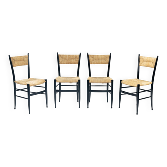 Chaises italiennes Chiavari en hêtre et paille noire, années 1950