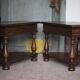 Pair of rounded wooden bedside tables, bedside table, end table.