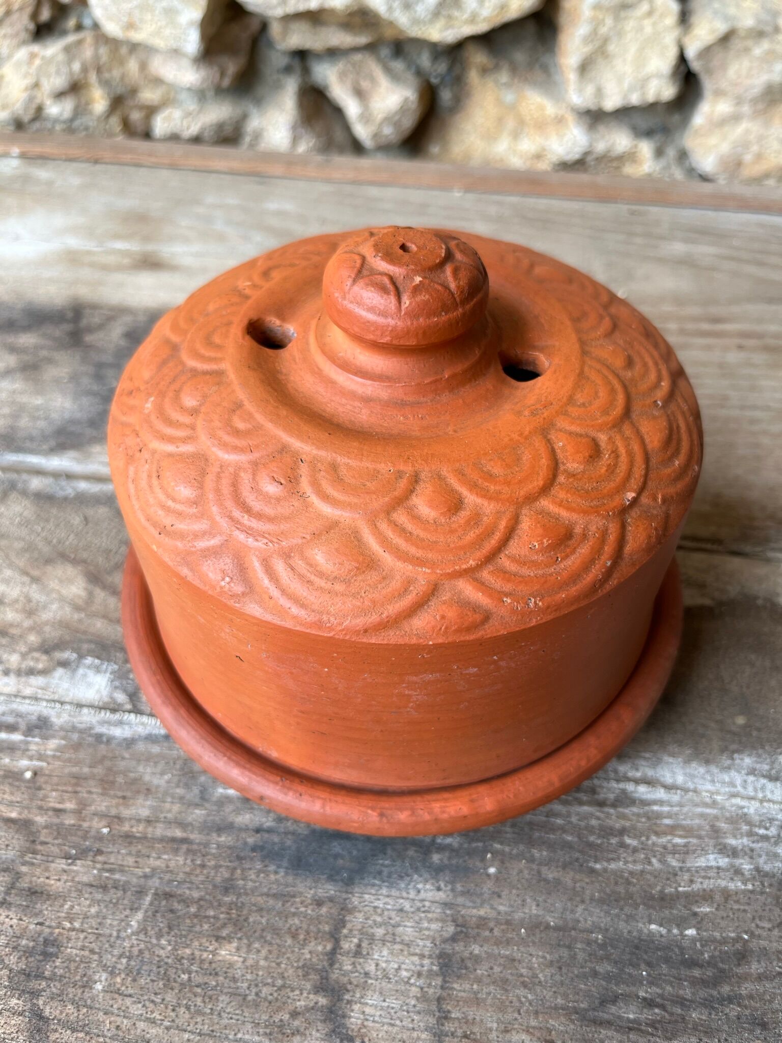 Cheese or butter bell in terracotta and its dish