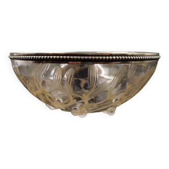 French Art Deco Glass Bowl with Mistletoe Motif by Lalique, 1920s