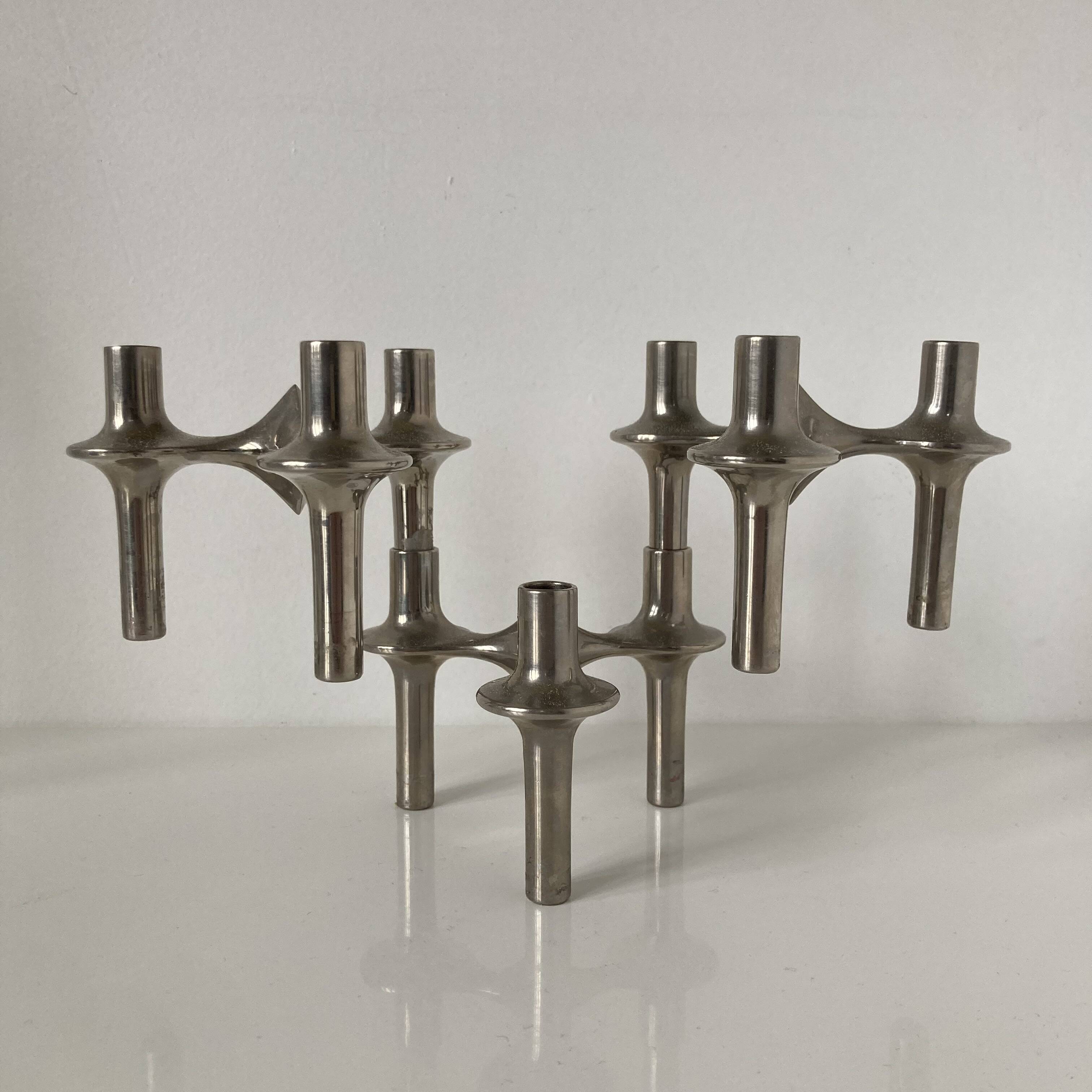 Set of three metal candle holders Nagel by Caesar Stoffi, circa 1960.