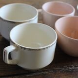 A set of 6 pink, blue, and cream cups from Digoin Céranord Villeroy Art Deco.