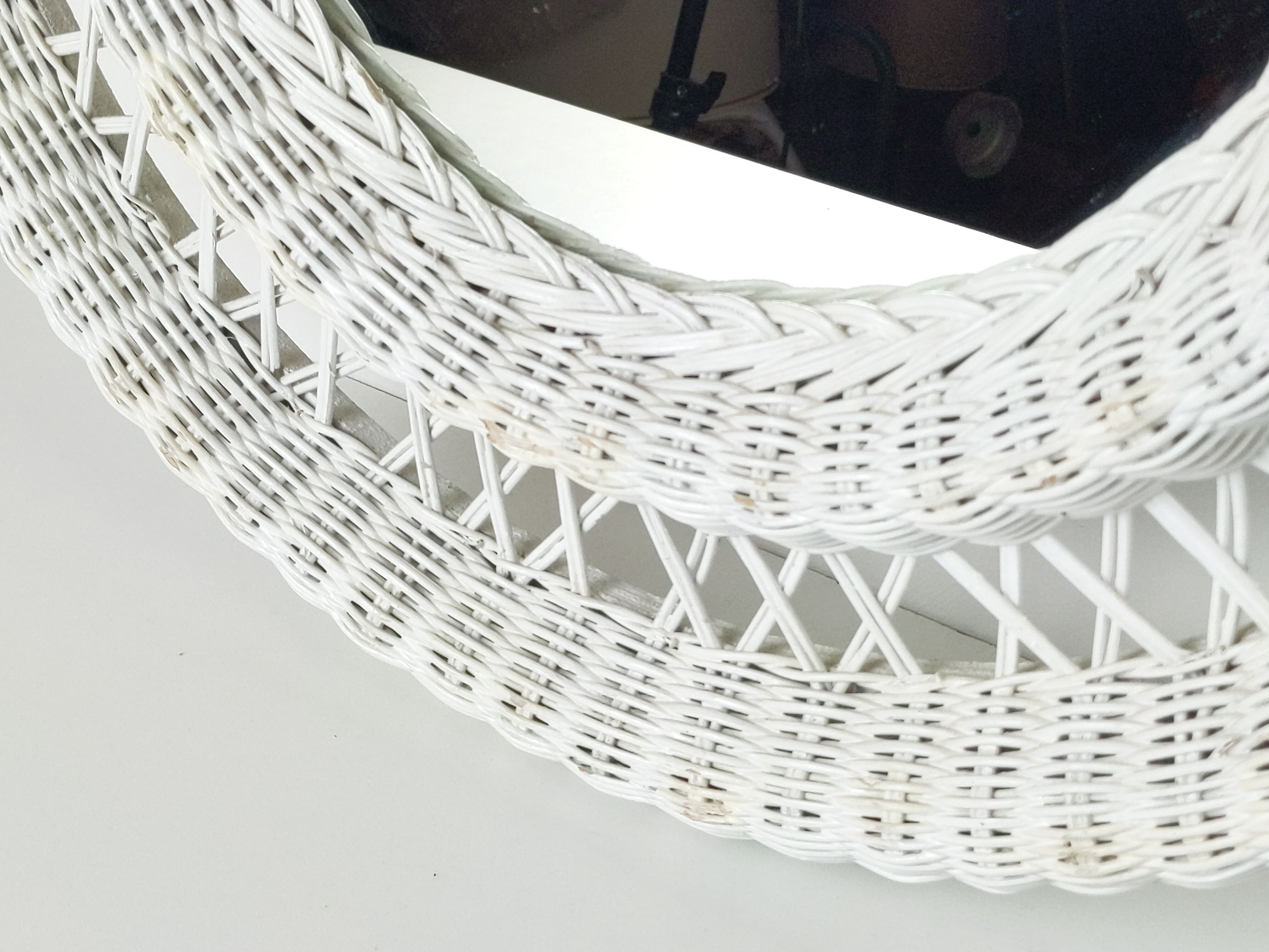 Large framed white wicker mirror 1970s  57x72cm