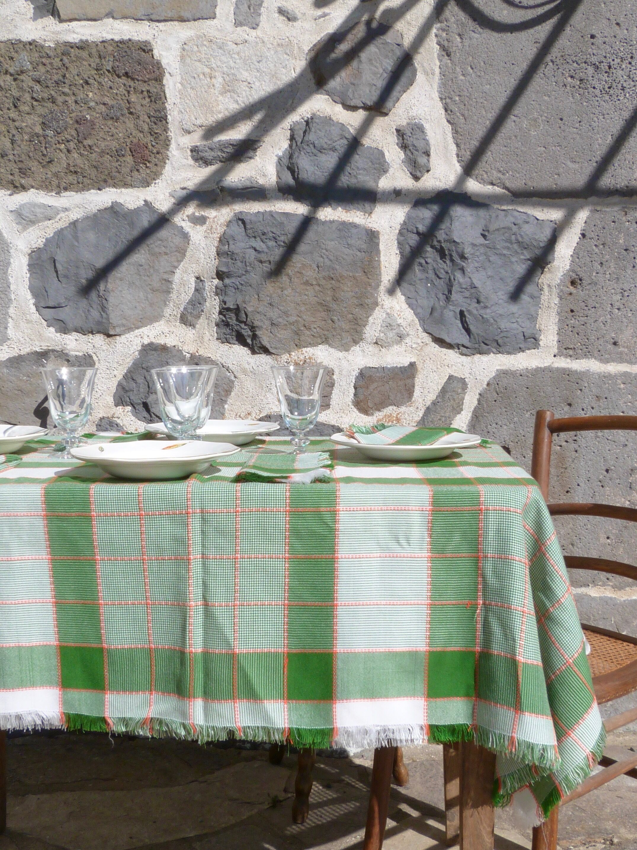 Nappe vintage à carreaux verts et blancs
