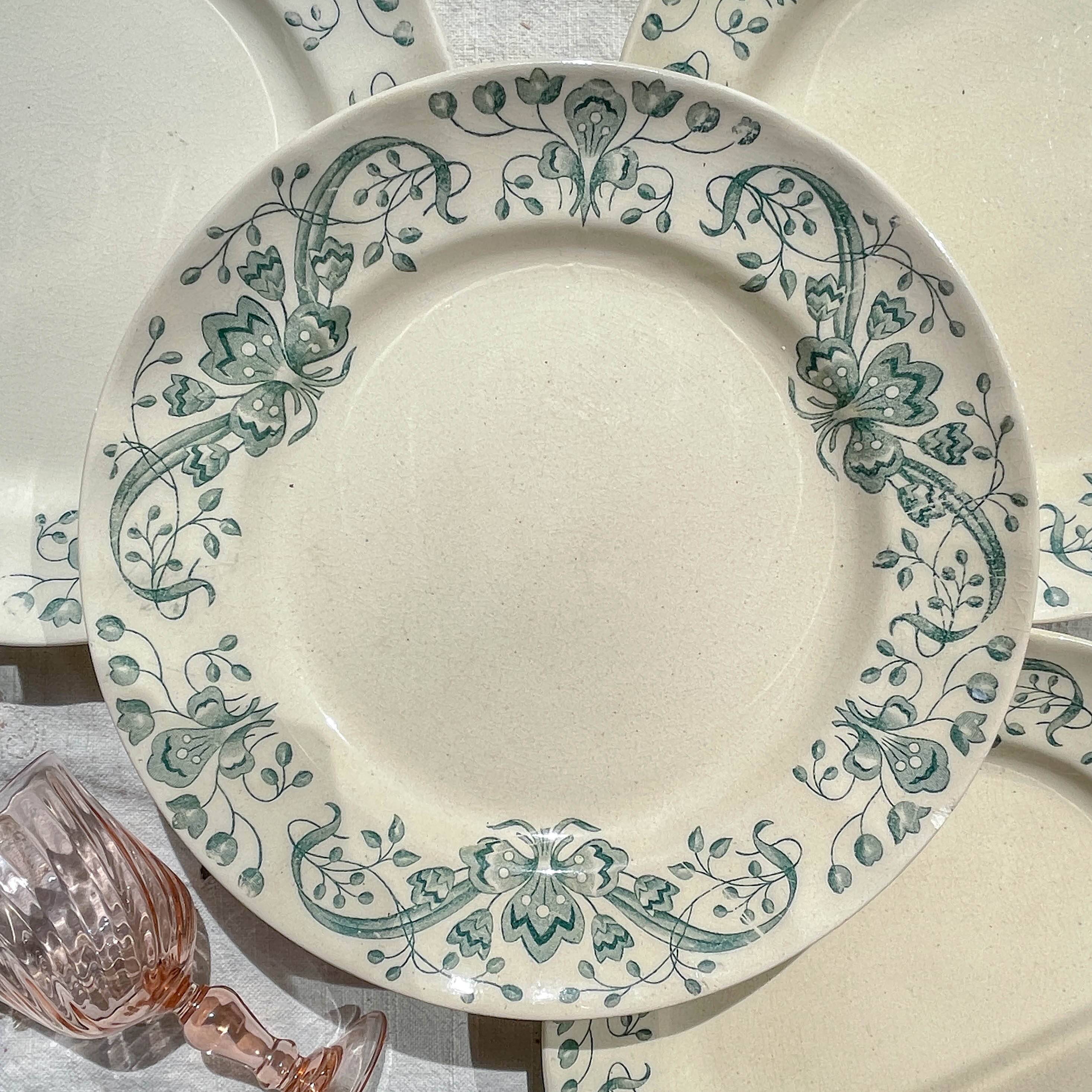 Set of 8 Antique Flat Plates "Figuig" Iron Earth – Longchamp 19th Century