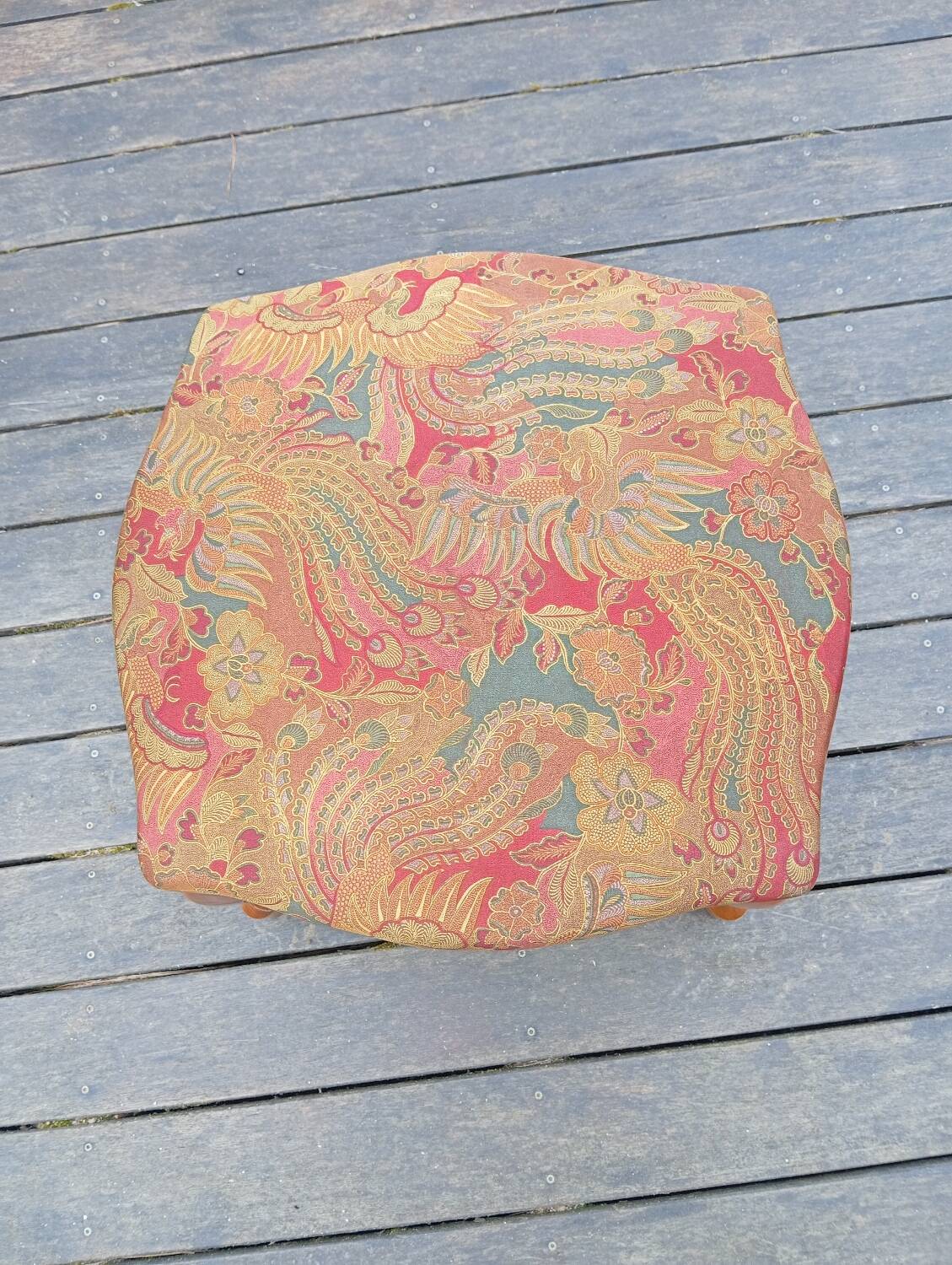 Louis XV style footrest stool pouffe wood and fabric