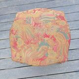 Tabouret repose-pied pouf style louis XV bois et tissu