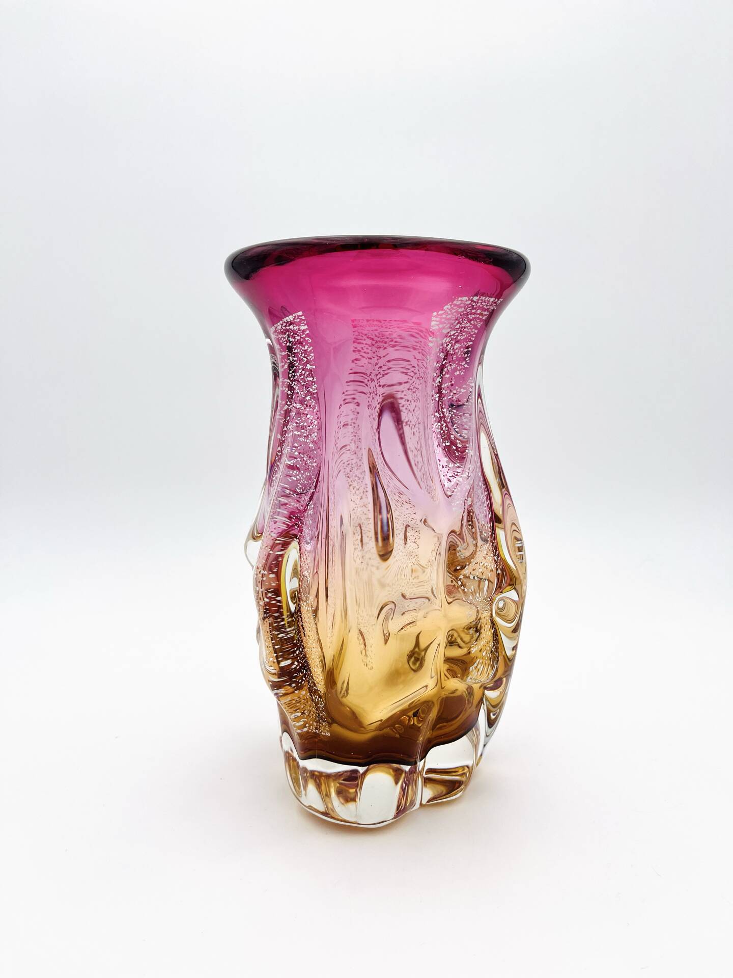 Vase Studio Glass Josef Hospodka Chribska Sommerso Feuille Argent