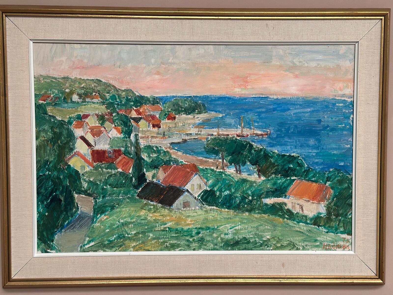 Original Swedish Oil On Panel – “Coastline” By John Hedman – Dated 1973 – Vintage & Framed – 71 × 52 Cm (28" × 20.5")