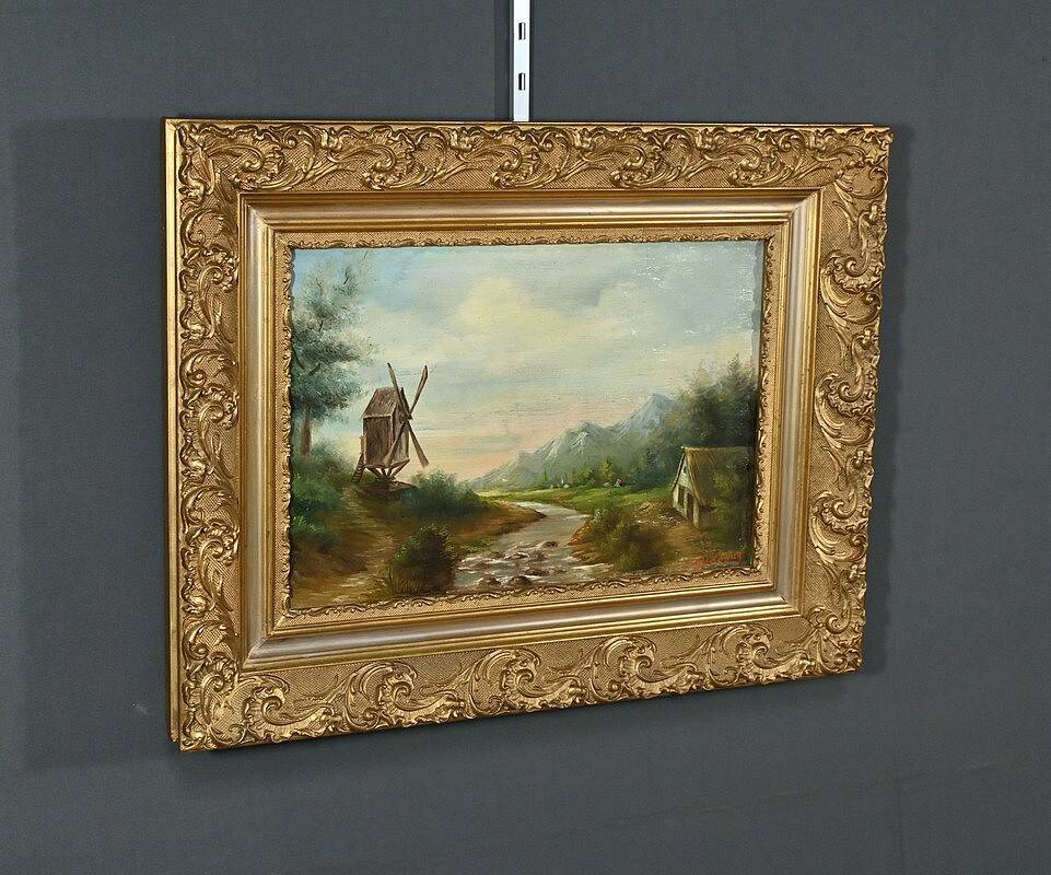 Huile sur Toile « Le Moulin » de N. Okolowicz – Début XXe