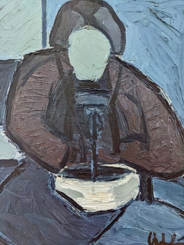Mid 20th Century "Lady With Bowl" Swedish Figurative Portrait Oil Painting, Framed