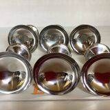 6 footed bowls with silver frieze in metal for ice.