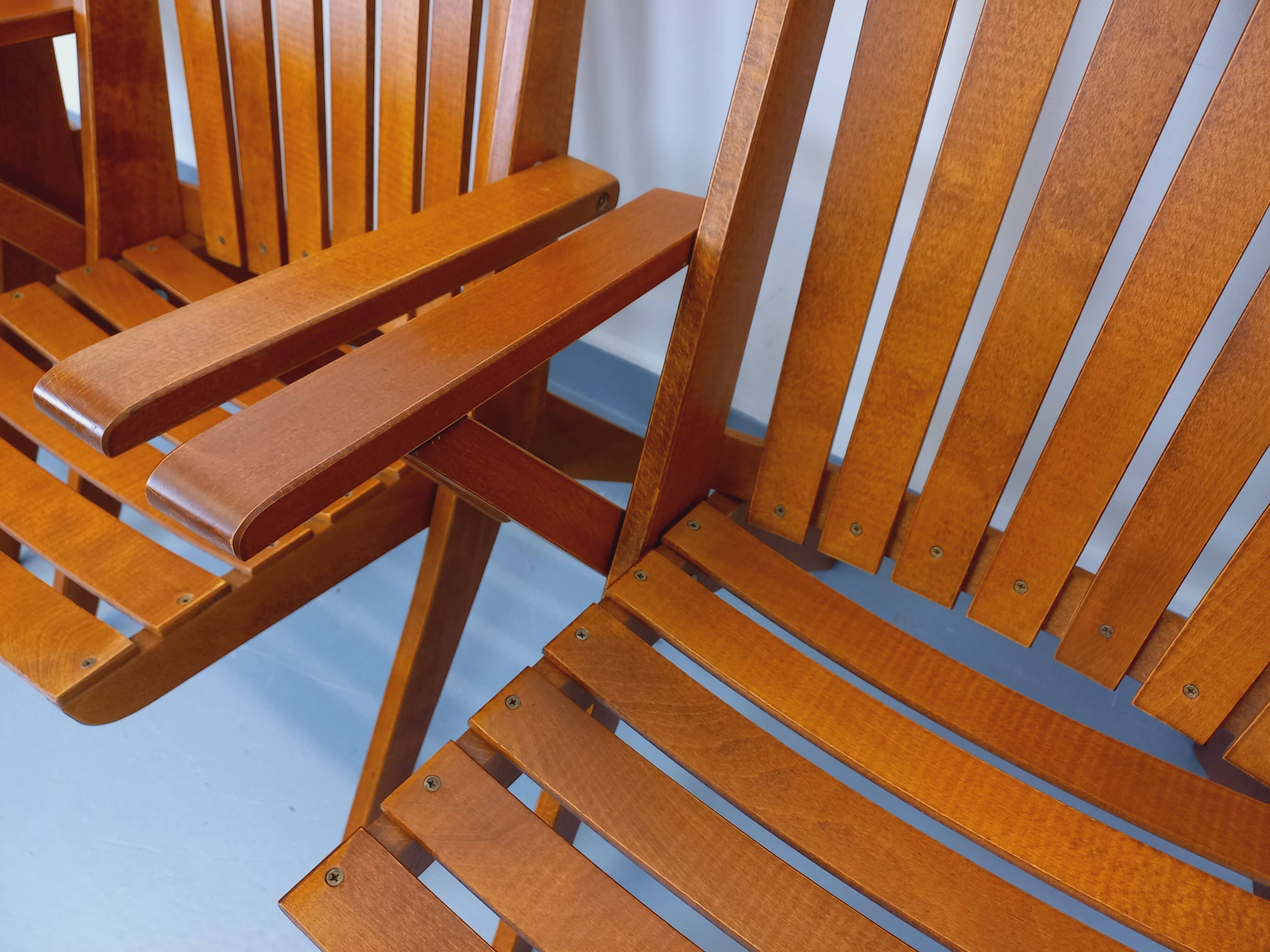 Set of 4 vintage garden chairs made of beech wood from the 1960s.