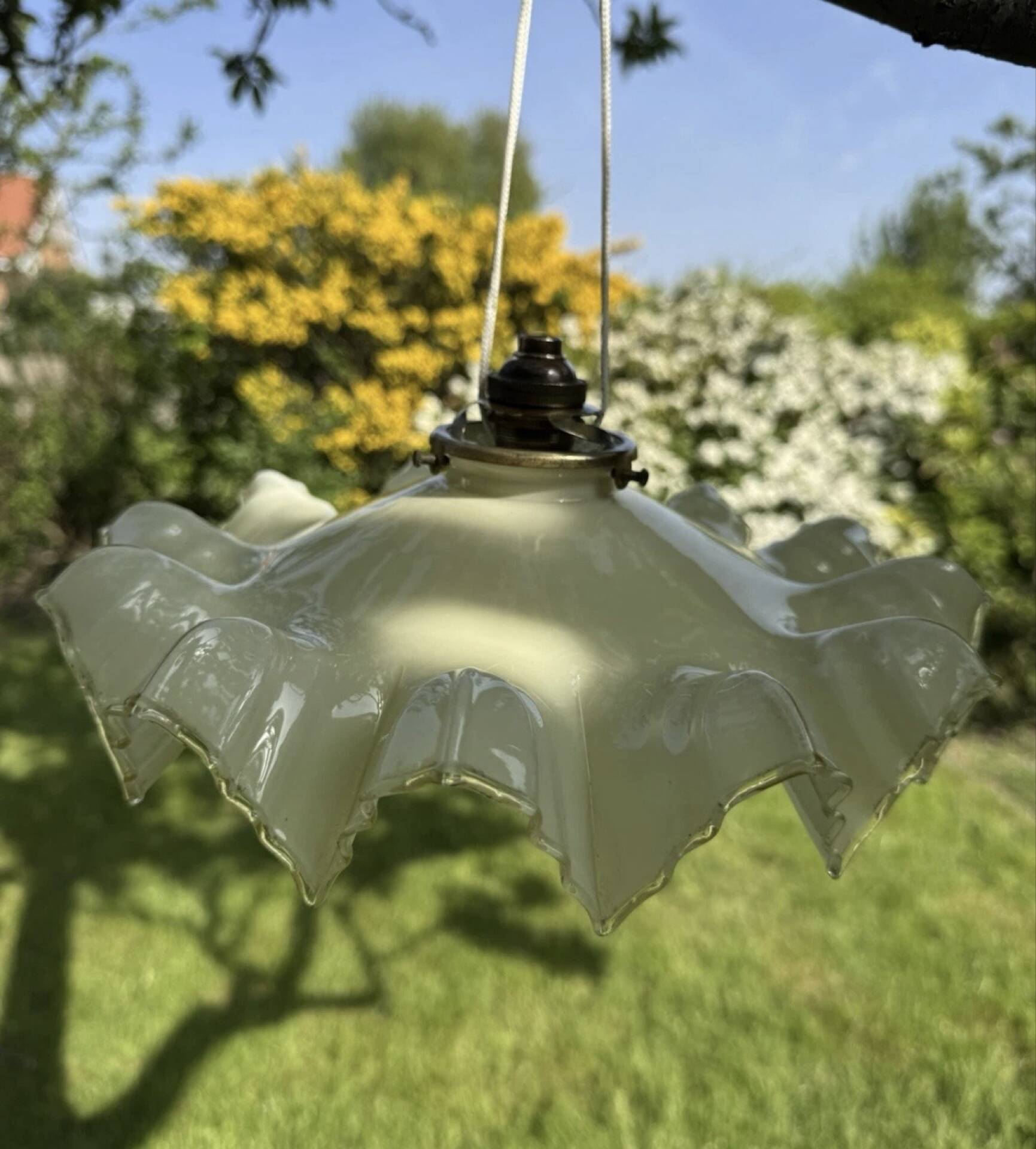 Vintage pleated glass lace lampshade ceiling light