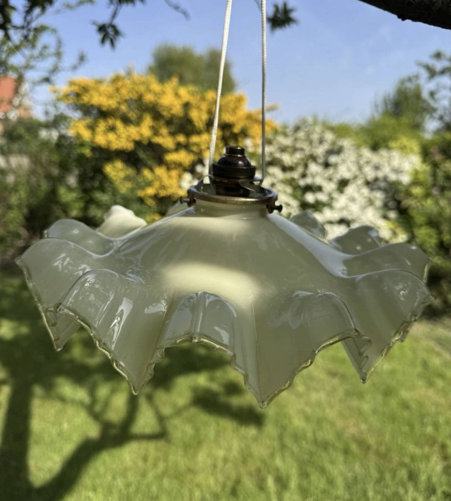 Vintage pleated glass lace lampshade ceiling light