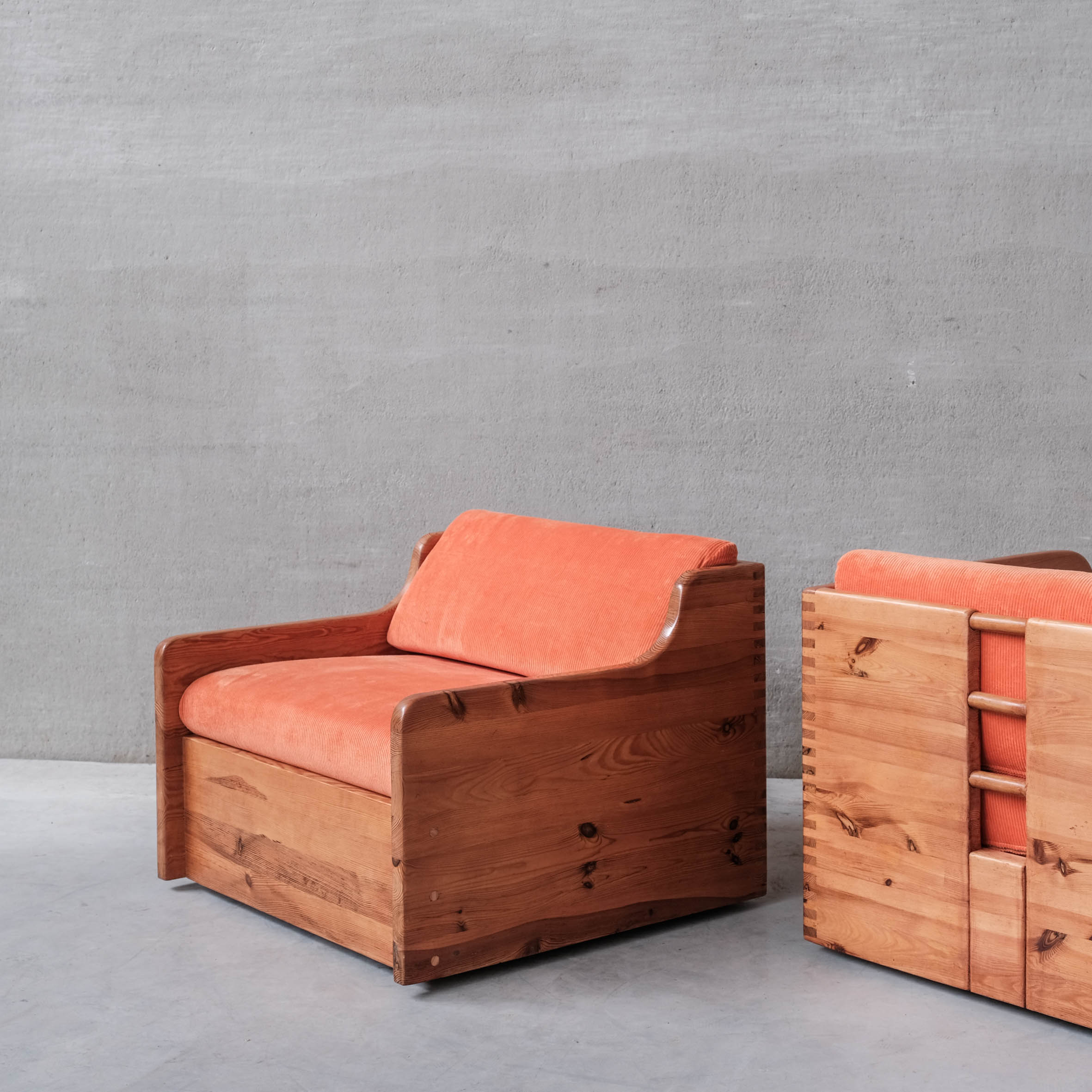 Pair of mid-century pine armchairs