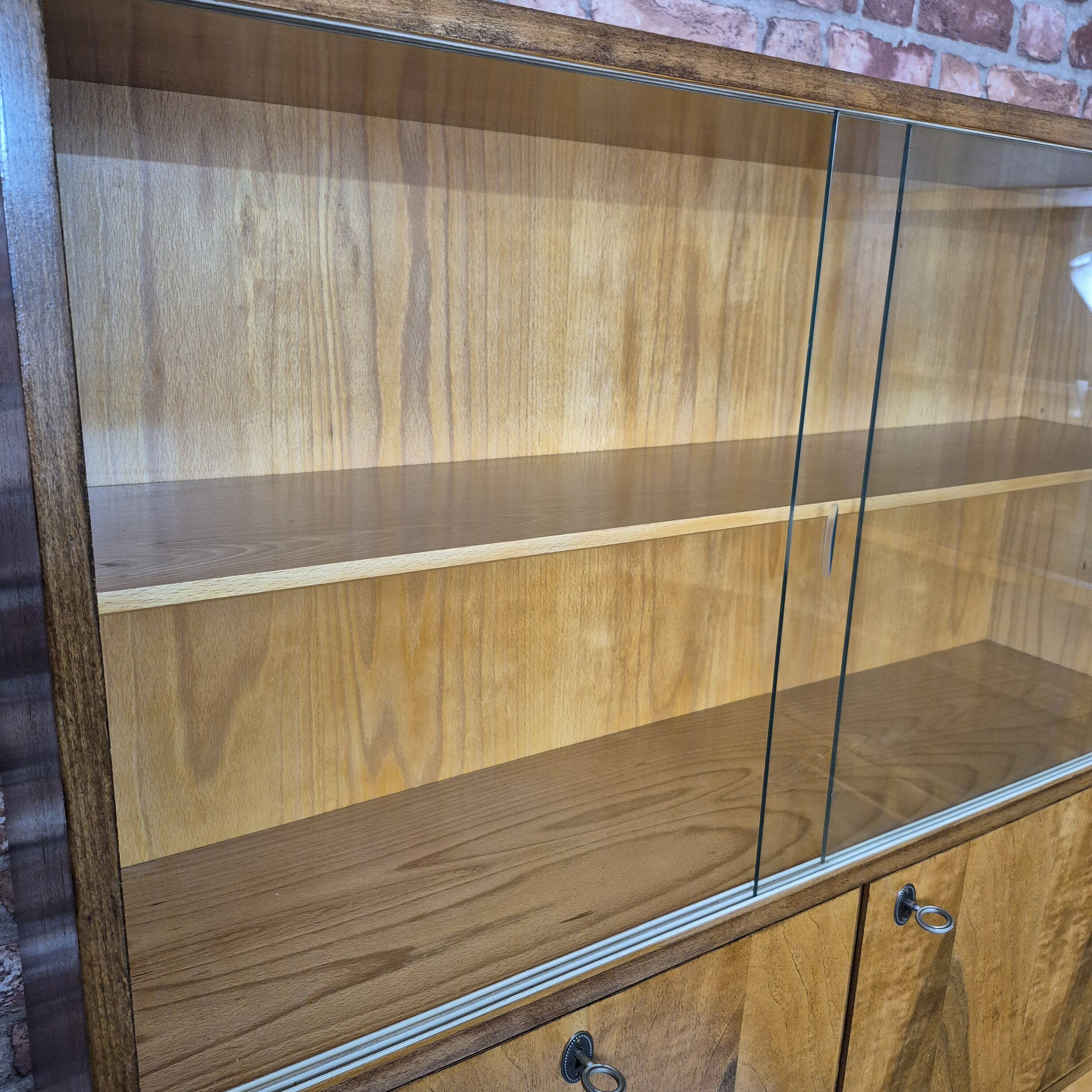 Restored Mid-Century Tapered Highboard Bar Cabinet  in Walnut & Mahogany