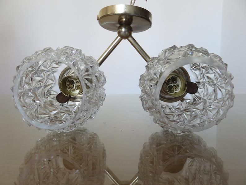 Pair of double appliques "Pierre Disderot" in brass and glass 50 60 years