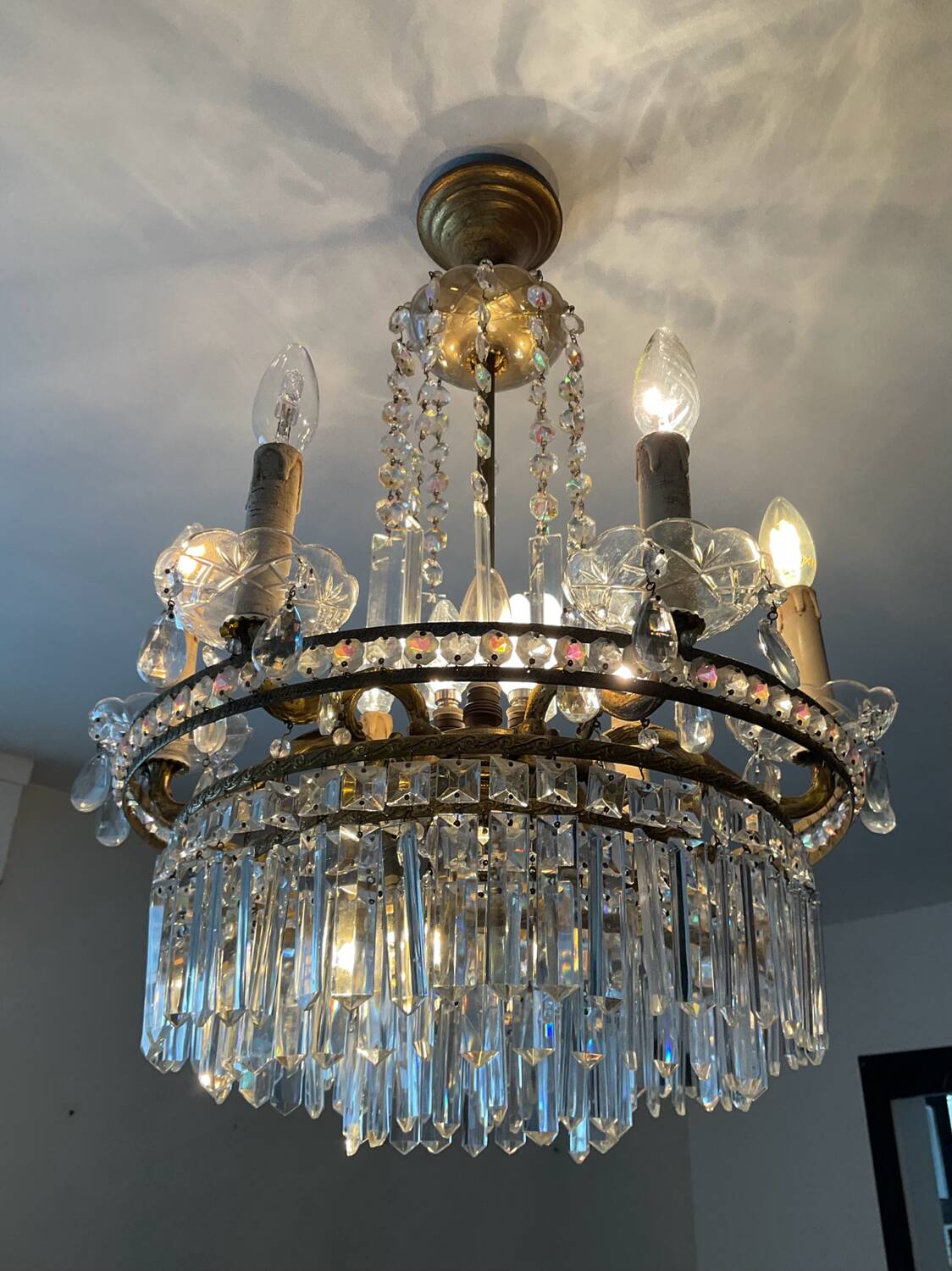 Cascade chandelier with crystal drops