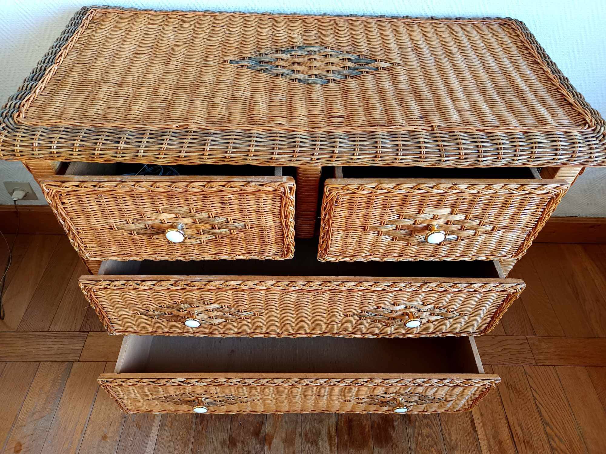 Commode en rotin vintage 1970
