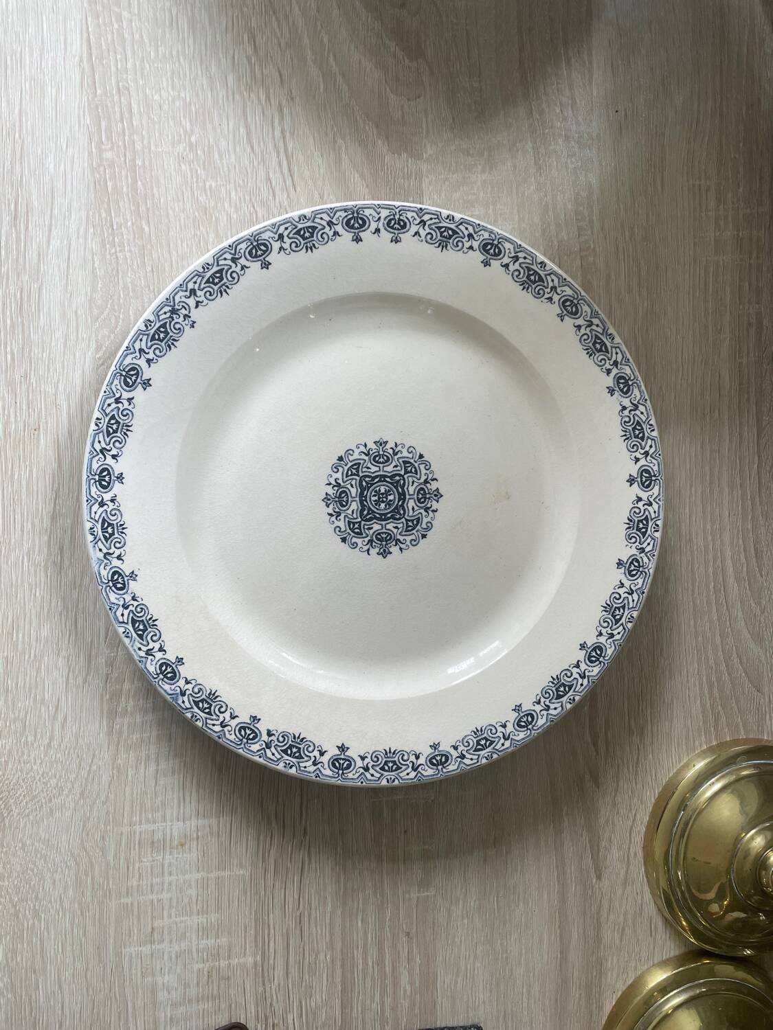 Old opaque porcelain dish from Gien, Montmorency model