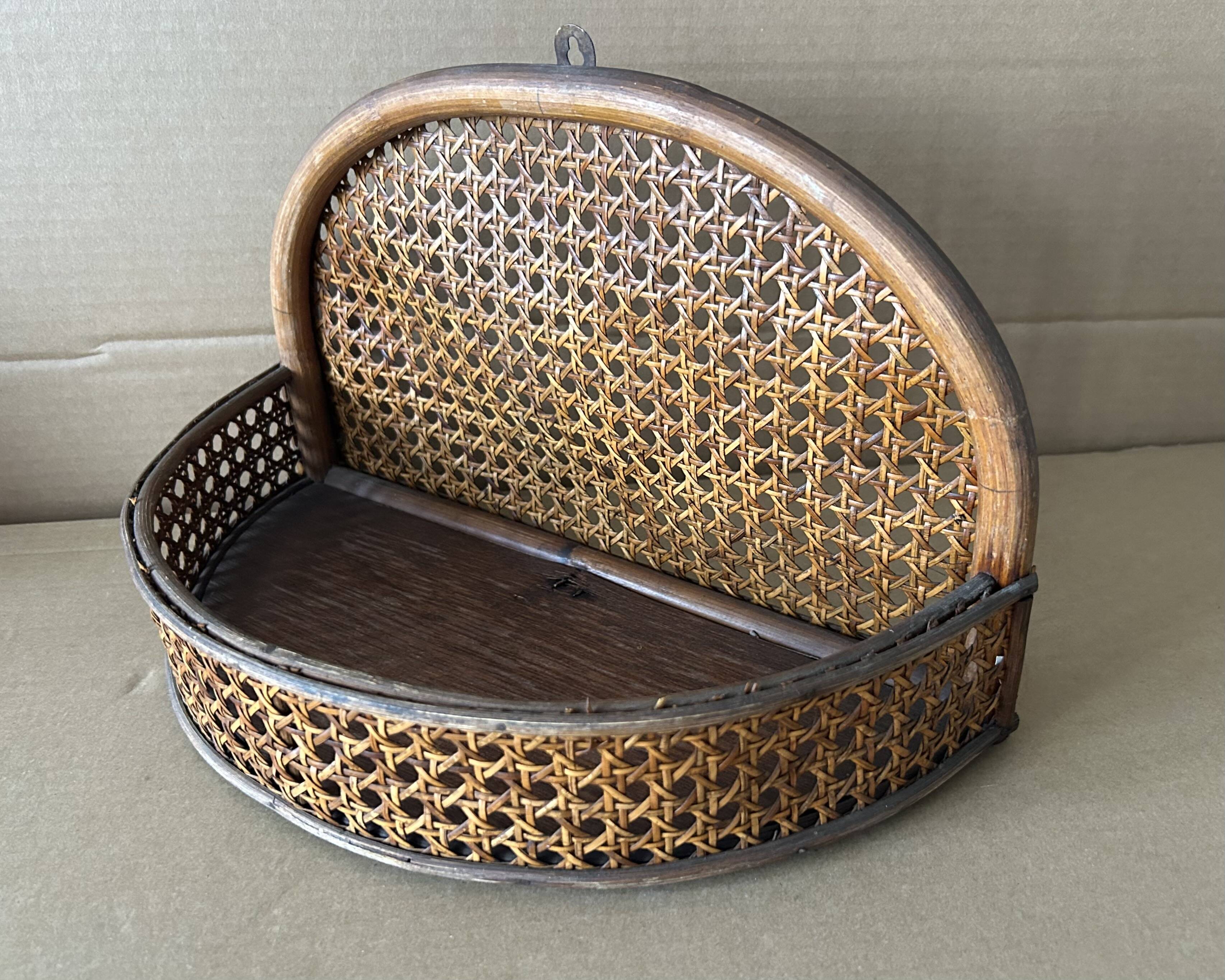 Antique cane wall shelf