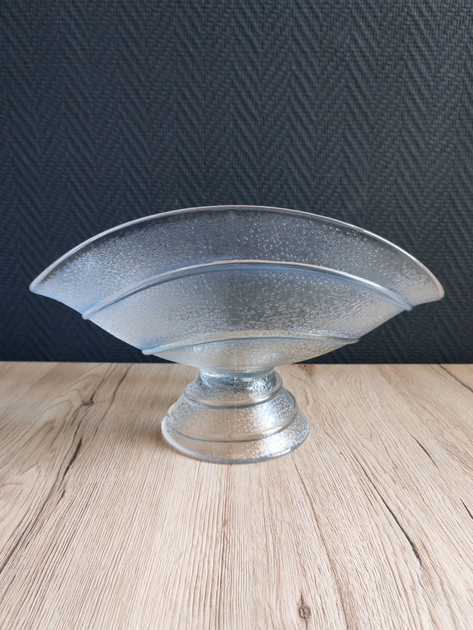 Large pressed moulded glass Art Deco blue frosted cup