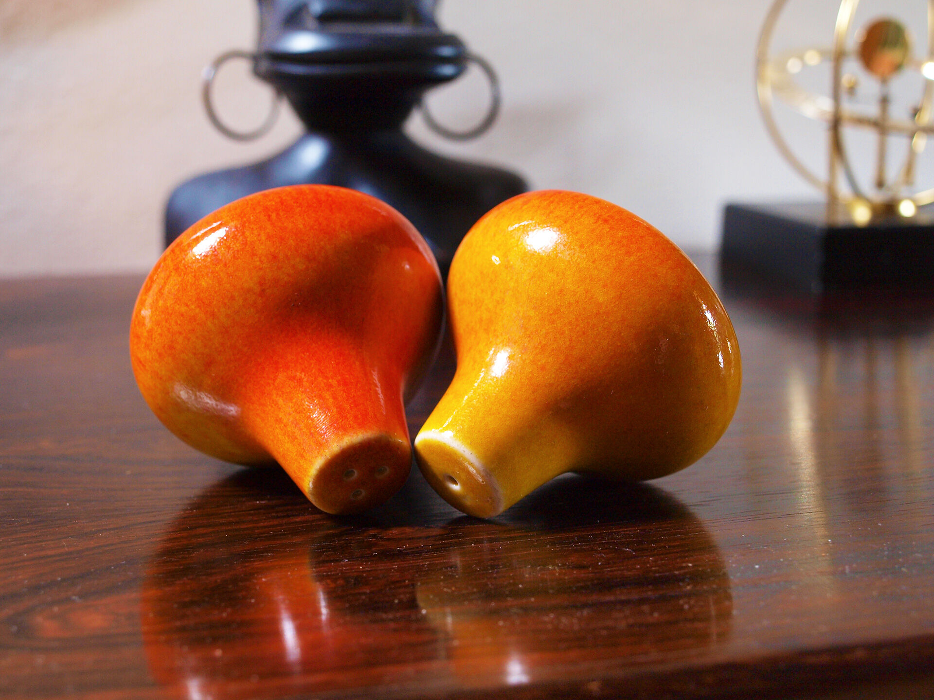 Salt and pepper in orange ceramic, 60s