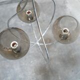 Vintage chandelier in chromed metal and smoked glass