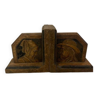 Pair of wooden bookends with Breton and Breton decor