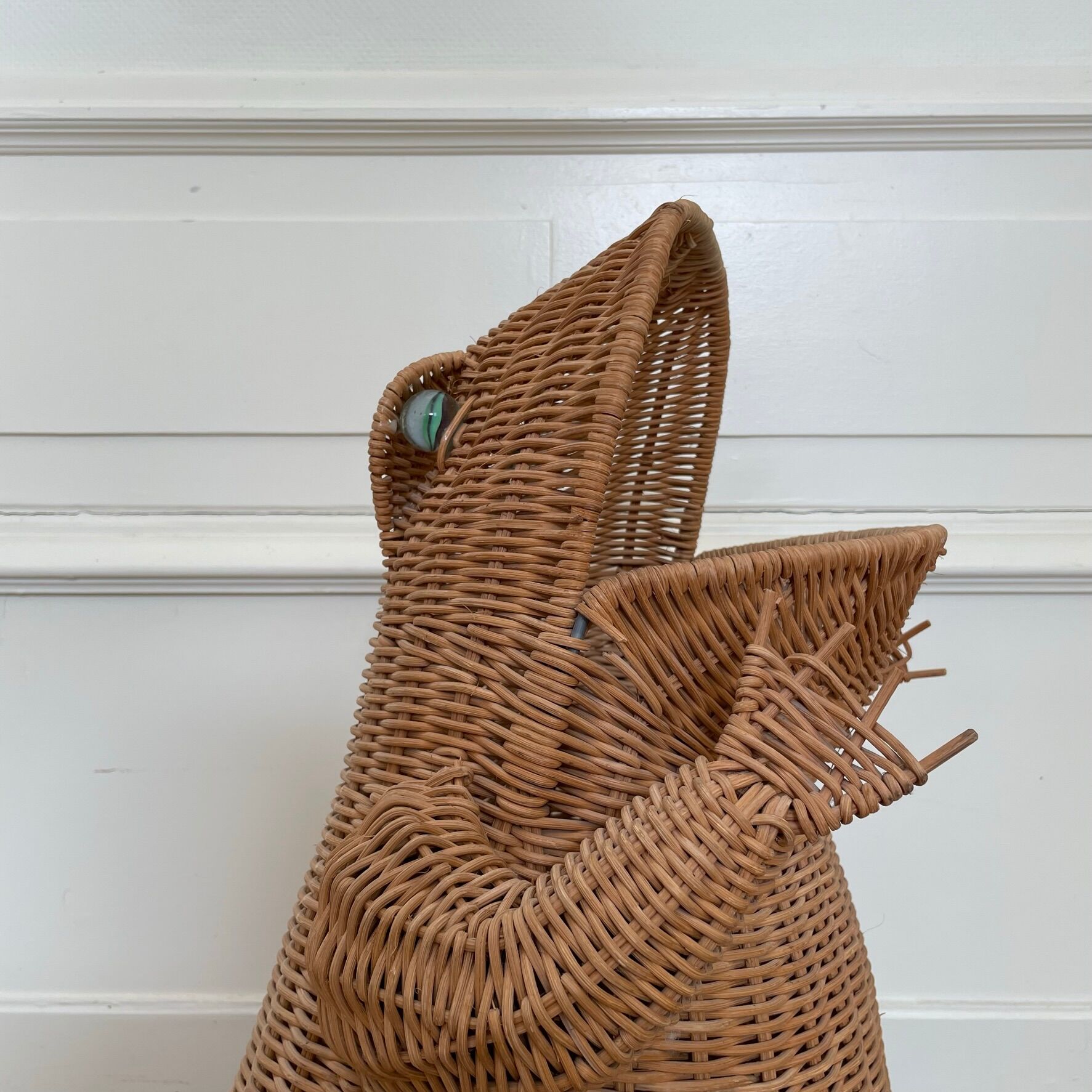Wicker frog magazine holder by Olivier Cajan