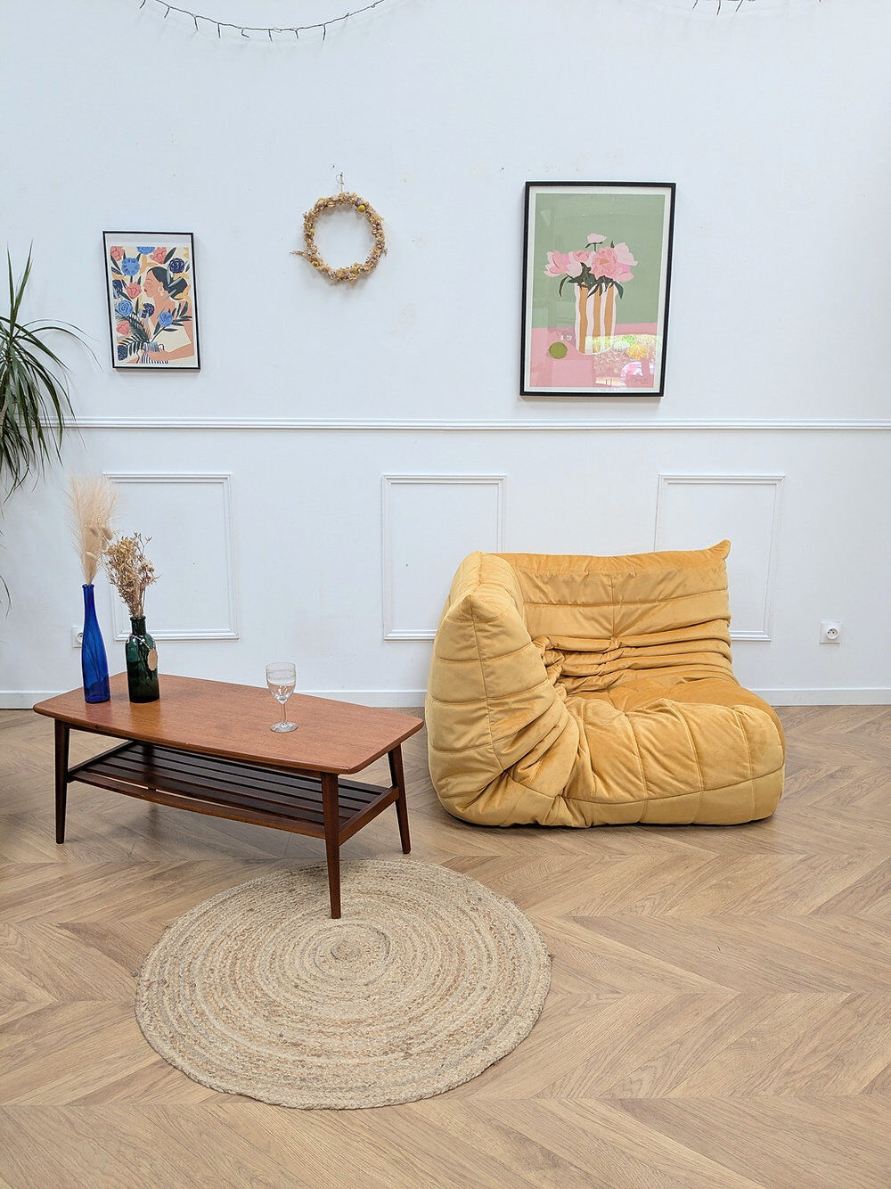 Vintage yellow angle Togo by Michel Ducaroy