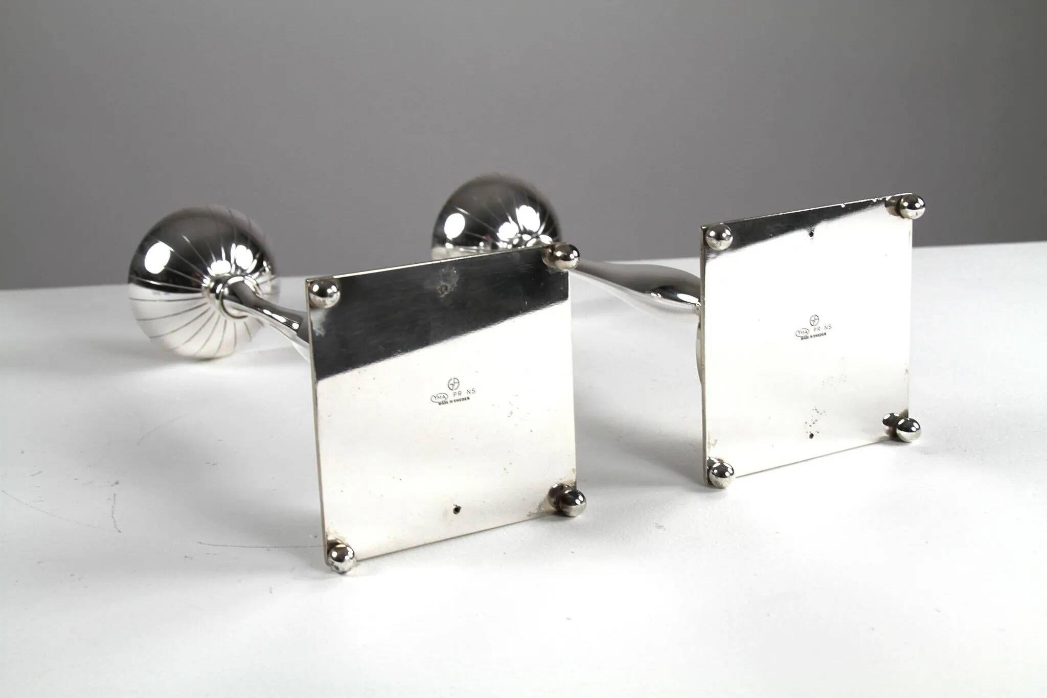 Gunnar Ander for Ystad-Metall: Pair of “Nysilver” candle holders, 1960s