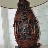 Carved wooden lamp