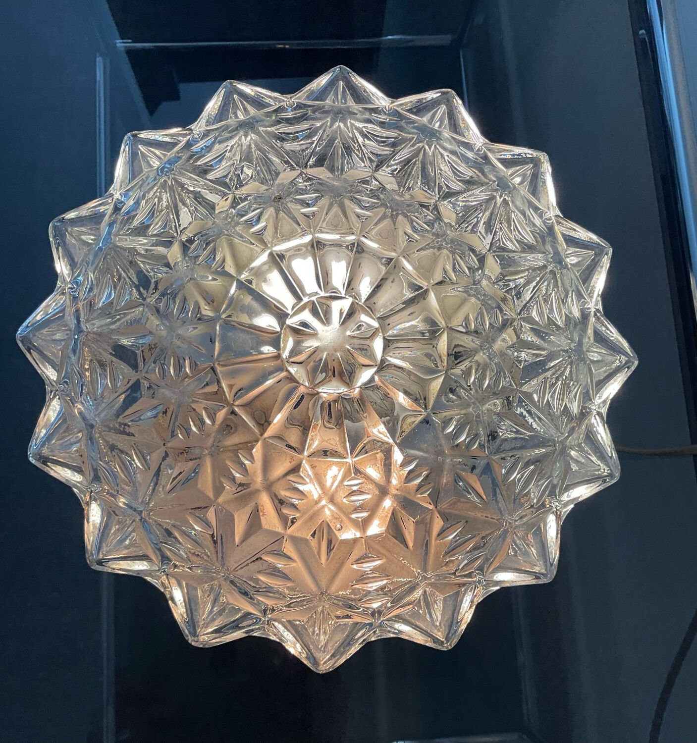 Vintage cast glass ceiling lamp 70s